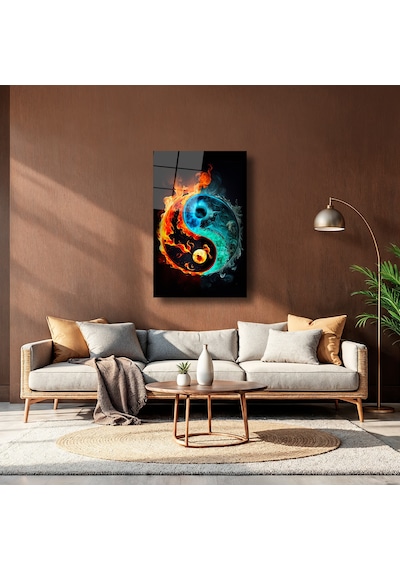 Ateş Ve Su Yin Yang - Cam Tablo - Deg0237