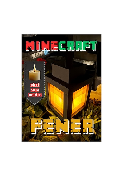 Minecraft Fener Lamba - Gamer Hediyesi - Pilli Mum Dahil Dekoratif Masa Lambası 11x7cm