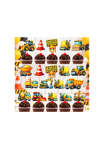 İnşaat Kamyon ve İş Makinesi Cupcake Kürdanı 20 Adet Pasta Süsü