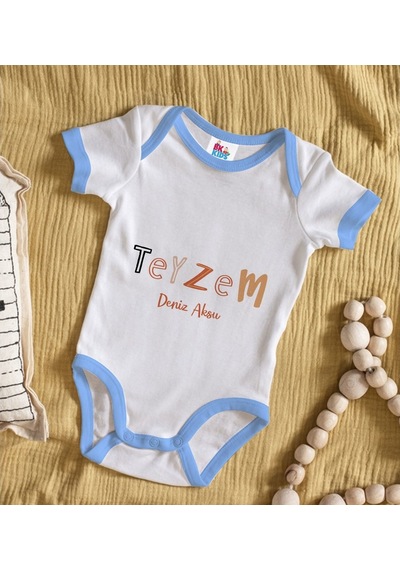 Bitmeyenkartus Bk Kids Kişiye Özel Mavi Bebek Body Zıbın - Model 60 Çok Renkli
