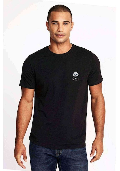 Panda Göğüs Baskılı Siyah Erkek Tshirt