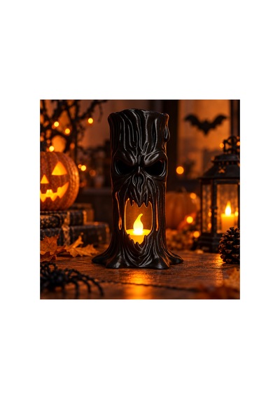 Eriyen Hayalet Led Mumlu Lamba 15 Cm - Dekoratif Halloween Gece Lambası Siyah Siyah