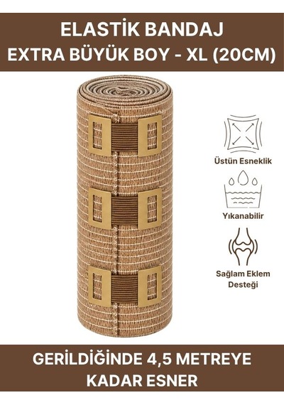 Elastik Bandaj 20cm, 4 Klipsli 4,5 Metreye Kadar Uzar, Spor Ve Günlük Kullanım