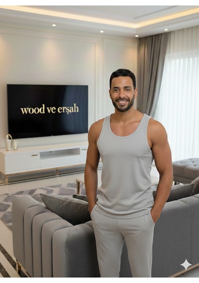 Lüx Wood Erkek Lüx Pamuk Penye Atlet Premium Rahat Lüx Erşah Gri