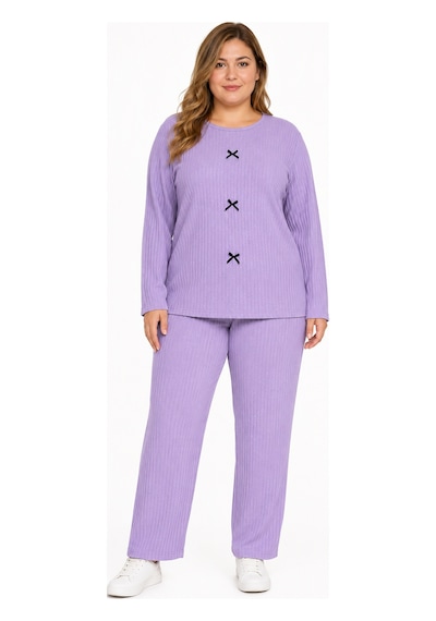 Sleeproom Büyük Beden Kadın Kaşkorse Mevsimlik Mor Pijama Takımı