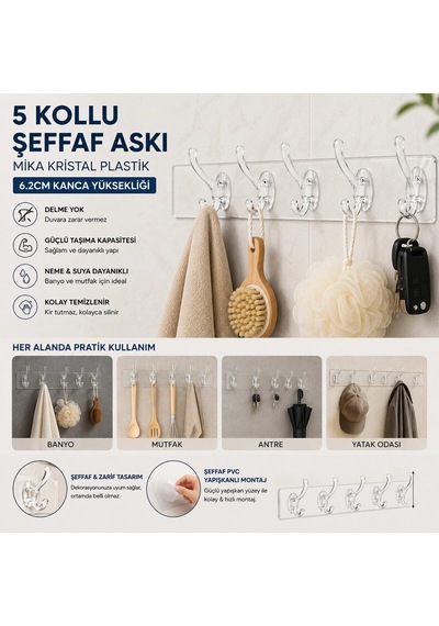 Bay Silikon 5 Kollu Şeffaf Yapışkan Askı Bx40 Najmaddin Diğer