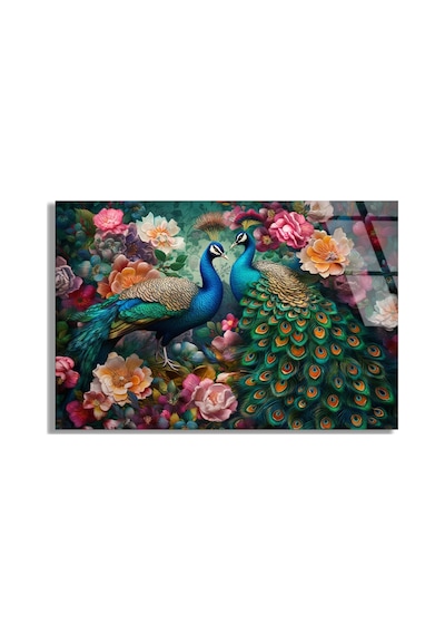 Tavus Kuşu Çiçekler - Cam Tablo - Deg0975 50 X 35 Cm