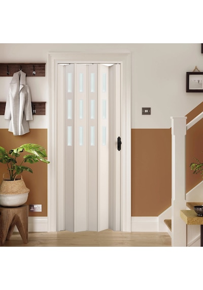 Faran Dekorasyon 87 x 215 Beyaz Renk Camlı Pvc Akordiyon Katlanır Kapı - FRNAKMODEL-78