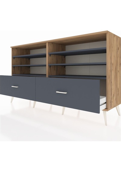 Hyperion Konsol 6 Raflı 2 Çekmeceli 176x44x99 Çam-antrasit Çam-antrasit