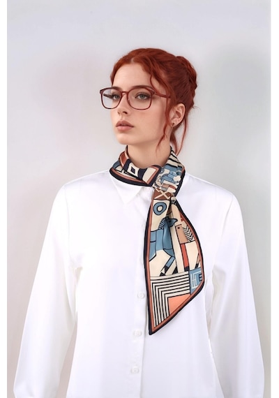 Walkenzo Geometrik At Desenli Modern Tasarım Kadın Kravat Fular Çok Renkli