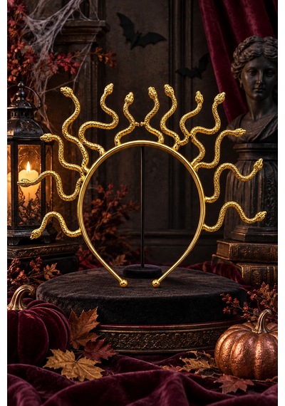 Halloween Gold Medusa Yılan Figürlü Saç Tacı Cadılar Bayramı Kostüm Partileri İçin Baş Aksesuarı
