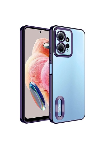 Xiaomi Redmi Note 12 4g Kılıf Kamera Korumalı Logo Gösteren Zore Omega Kapak Derin Mor