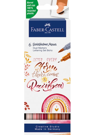 Faber-Castell Goldfaber Aqua Çift Uçlu Markör 6’lı Kaligrafi Boho, Fırça ve Fineliner Uç, Kalıcı Mürekkep