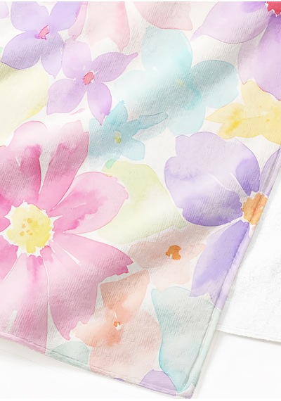 Çiçekli Pastel Renkli Mikrofiber Plaj Havlusu - Tropikal Sulu Boya Modern Hızlı Kuruyan Havlu Keten Defne