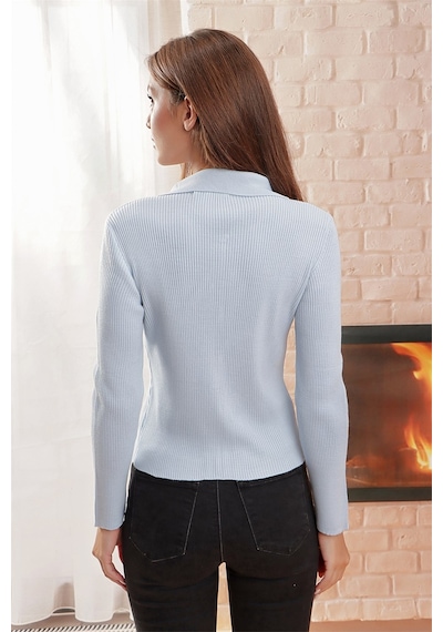 Aqe Fashion Çift Açılır Fermuarlı Polo Yaka Hırka Bebe Mavi