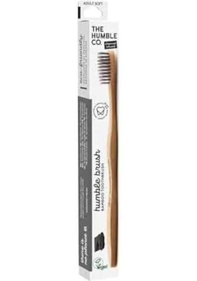 The Humble Co. Brush Yetişkin Bambu Diş Fırçası Soft Kömürlü Fırça Kılları 1 Paket Açık Ahşap