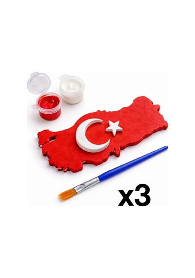 23 Nisan 3'lü Boyama Seti Türkiye Haritası Ay Yıldız Figürlü Fırça Ve Boya Dahil Tüm Yaşlar
