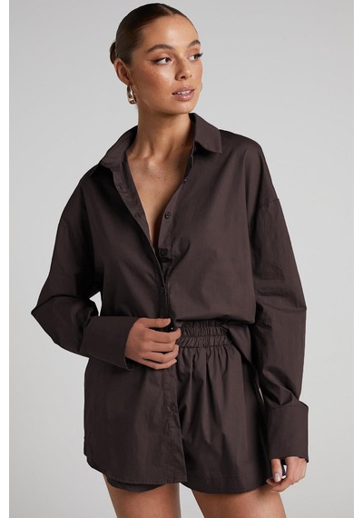 Seeh Kahverengi Oversize Basic Kadın Gömlek Sh268