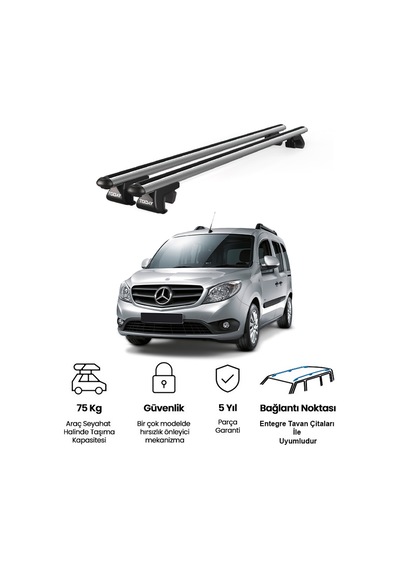 Venüs Mercedes-benz Citan 2012-2021 Uyumlu Gri Ara Atkı Port Bagaj Tavan Barı