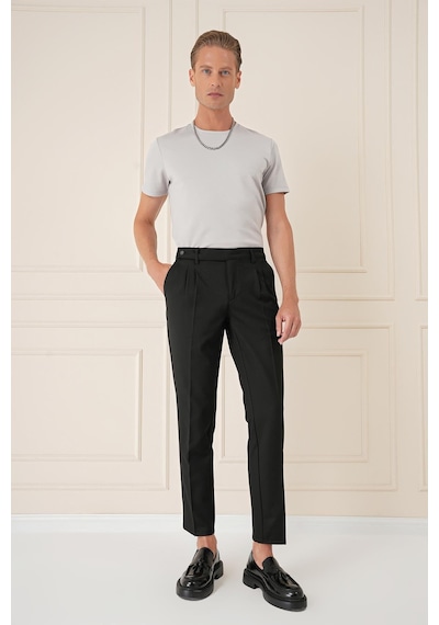 Efor Comfort Fit Çift Pileli Dokulu Esnek Pamuk Siyah Pantolon P 1158 Siyah