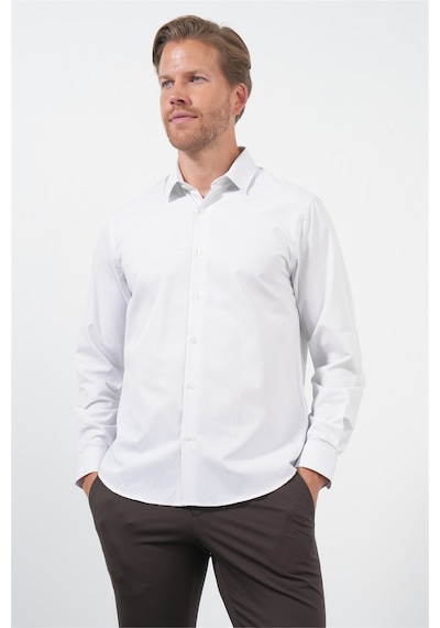 İmza Beyaz-lila Sert Yaka Uzun Kol Cepsiz Slim Fit Pamuklu Gömlek 1004260210 Beyaz - Lila