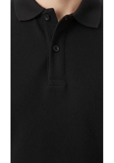 Vexor Erkek Pike Kumaş Düğmeli Yaka Regular Fit Günlük Kısa Kol Tişört T-shirt - Siyah