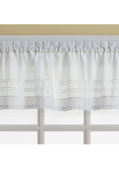 Chf & You Beyaz Kroşe Kafe Mutfak Perdesi Pencere Valance, Çubuk Cep, 132 G X 44 U İnç, 1 Valance