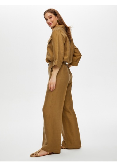 Faik Sönmez Wide Leg Fit Ütü İzli Tensel Keten Pantolon S25pnt018 Us25pnt01831 Vizon