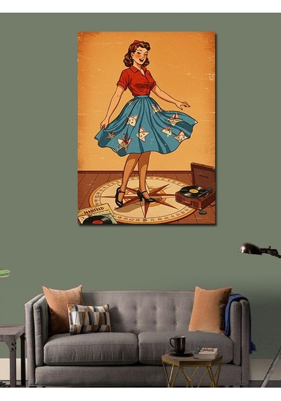 Kanvas Tablo Retro Kadın Çemberde 100cmx140cm