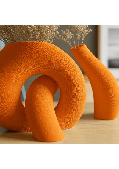 3d Baskı Interlocking Vazo - İç İçe Geçen Dekoratif Vazo-turuncu Çok Renkli