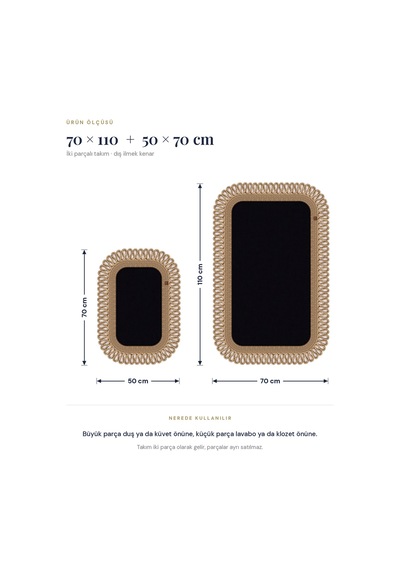 Banyo Paspası Takımı 70x110+50x70 Cm Dış Trikot Siyah & Hasır Siyah - Hasır