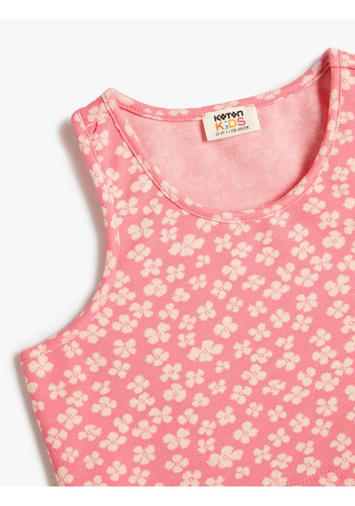 Koton Crop Atlet Kolsuz Çiçekli Bisiklet Yaka Pembe Desenli 4skg30143ak Pembe