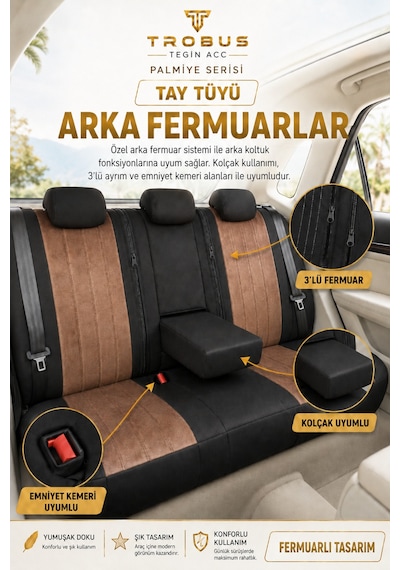 Fiat Tipo 1990-2000 Uyumlu Palmiye Serisi Taba Siyah Oto Koltuk Kılıfı