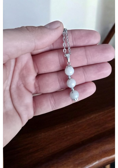 Ay Taşı Kolye Gerçek Ay Taşı Kolye Doğal Taş Kolye Zincirli Kadın Kolye Hediyelik Kolye Beyaz Beyaz