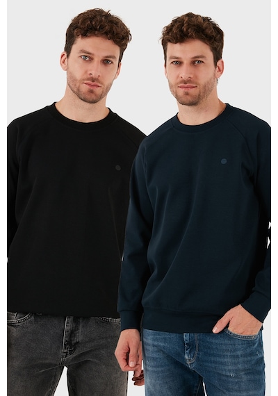Buratti Streç Pamuklu Relaxed Fit Bisiklet Yaka 2'Li Paket Erkek Sweat 5901210S2 Lacivert-Siyah