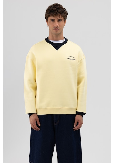 Vamos Oversize Bisiklet Yaka Baskılı Sweatshirt V70-91 Sarı