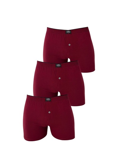 Astrid T Giyim Eşyası Üçlü Set Gündelik Giysi Erkek Bordo Düğmeli Boxer 3'lü Paket %100 Pamuklu Penye