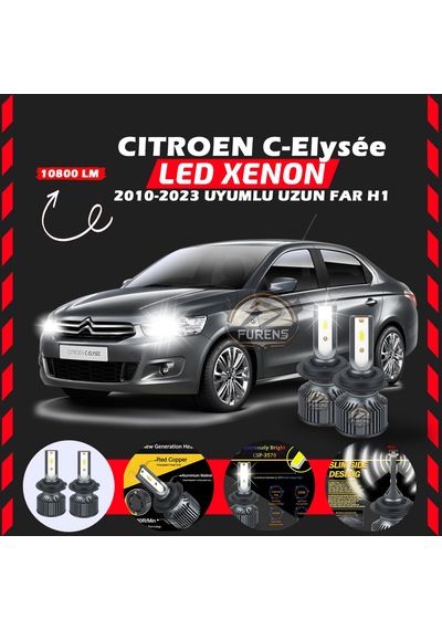 Citroen C-elysee 2010-2023 Uzun Far Uyumlu Şimşek Etkili Led Xenon Premium Series H1