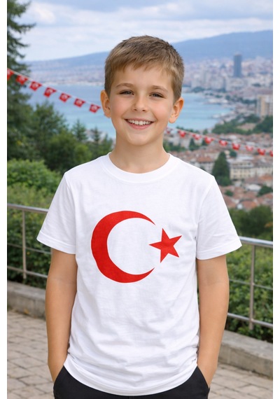 Parti Selesi Unisex 3 Adet Çocuk Bayrak Baskılı Kısa Kollu T-shirt Beyaz