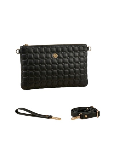 Wikidays.s Moda Trendi Kare Kapitone Desenli Kadın El Ve Omuz Çantası Portföy Clutch Orta Boy Siyah