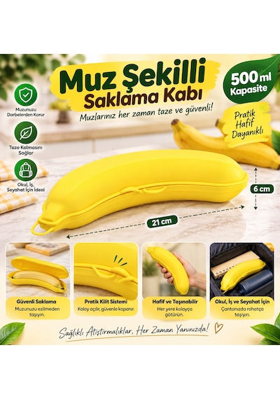 Muz Şekilli 500ml Saklama Kabı Beslenme Kabı Saklama Kutusu - 2 Adet Sarı