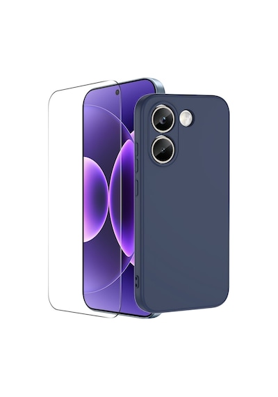Teleplus Xiaomi Poco X8 Pro Kılıf Mara Lansman Silikon + Nano Esnek Ekran Koruyucu Lacivert