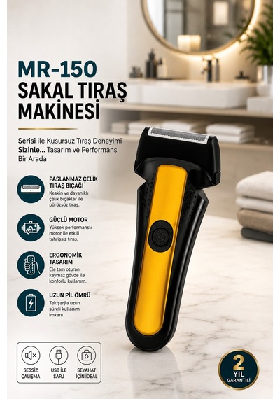 Jasper Mr-150 Sarı Şarjlı Yedek Başlıklı Sakal Tıraş Makinesi Erkek Kişisel Bakım Sinekkaydı Tıraş