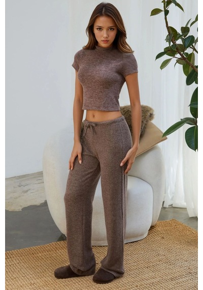 Hiccup Slim Fit Triko Crop Bluz Kestane Kahvesi