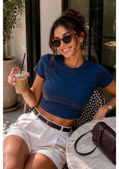 Bbbutikbasic %100 Pamuk Basic Crop Tişört My3535 Lacivert