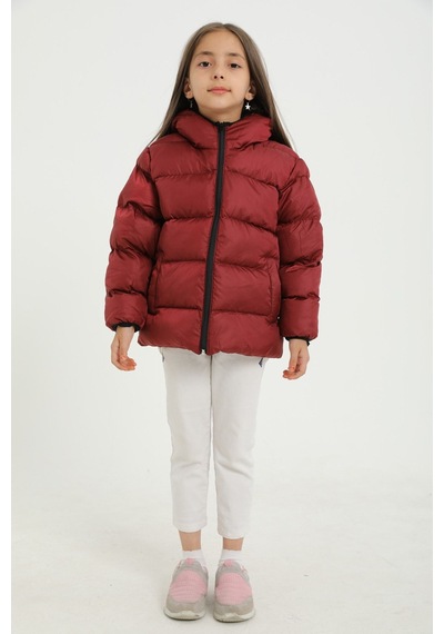 First Steps Kız Çocuk Bordo İçi Polarlı Kapüşonlu Su Geçirmez Rüzgara Dayanıklı Cepli Şişme Kışlık Mont Bordo