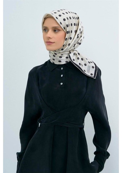 Armine İpek Eşarp 2026 Yaz - 9544-80 Ekru Siyah Twill