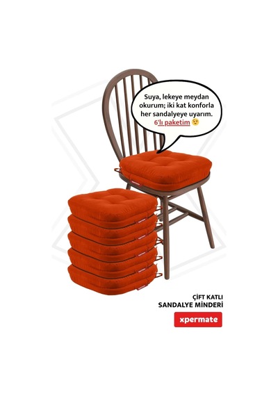 Sandalye Minderi 6'li Set 42x42x8 Cm Kalın Çift Kat Pofidik Minder Yıkanabilir Fermuarlı Su Ve Yağ İtici Kiremit Diğer