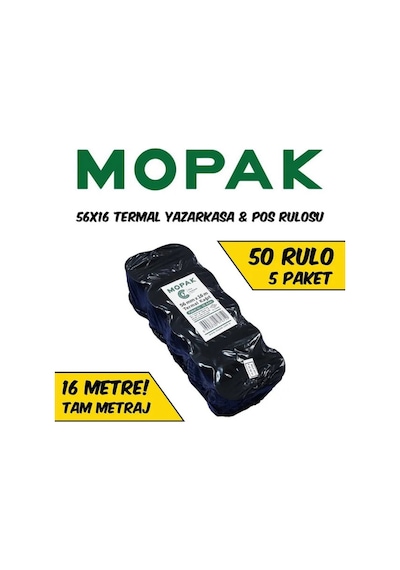 56x16 Termal Yazarkasa Pos Rulosu 5 Paket 50 Adet Rulo