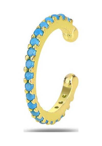 Gümüş Altın Yaldızlı Turkuaz Taşlı Sıkıştırmalı Kıkırdak Küpe Ear Cuff